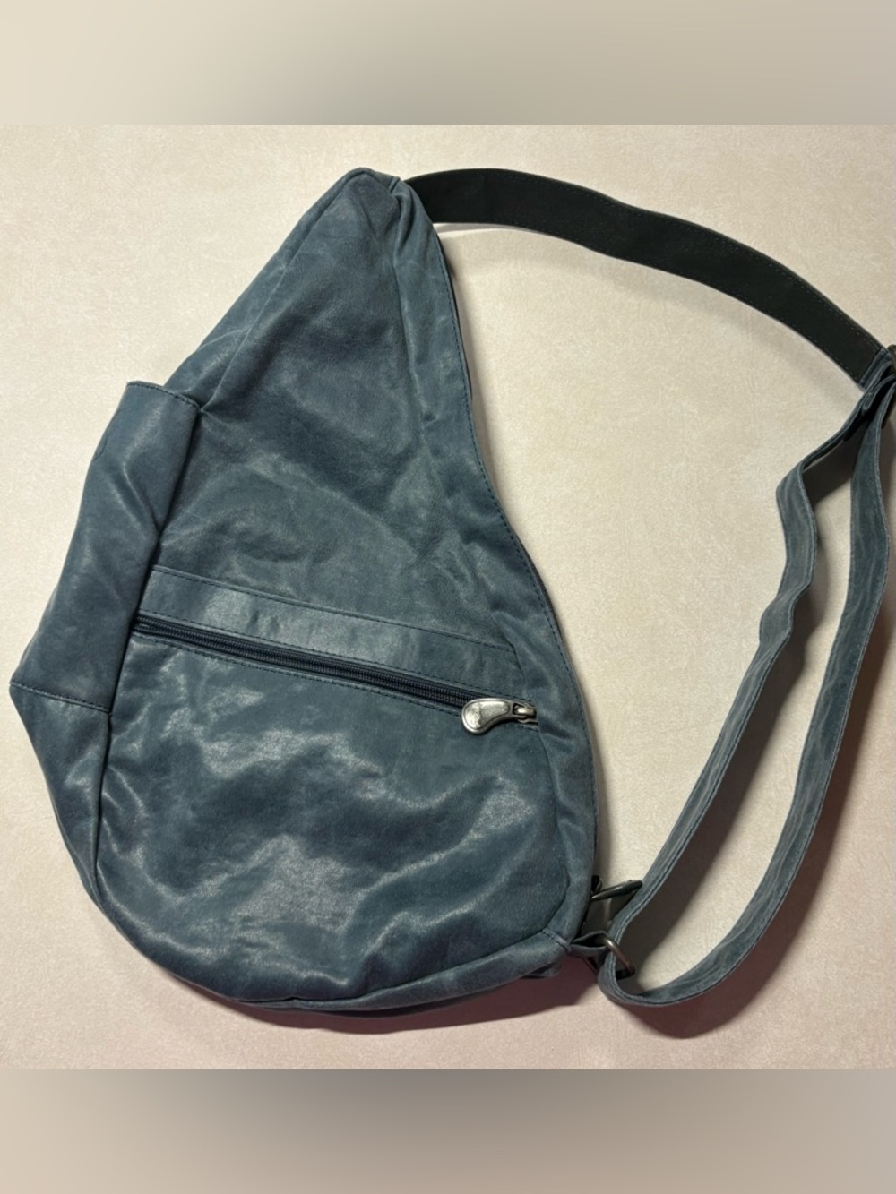 Ameribag Healthy Back Bag In Blue Leather Sling Teardrop Carry All Pockets